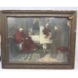 TOBY E. ROSENTHAL Munich 1896 Framed Print - Humorous Scene of Napping Cardinal
